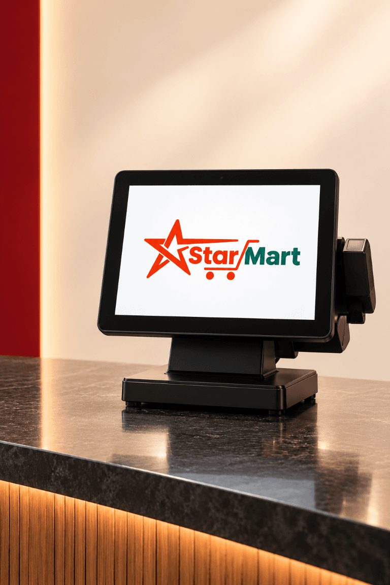 Star Mart point-of-sale terminal on a checkout counter